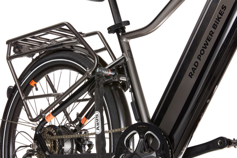 ABUS Adaptor chain and RadCity Wheel Lock by ABUS installed on a RadCity 5 Plus ebike