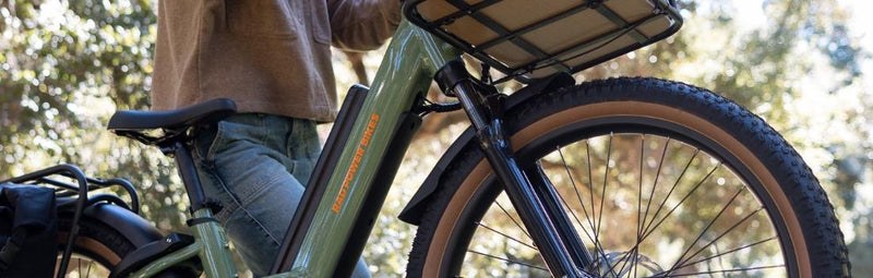 A close-up of a fat tire ebike tire