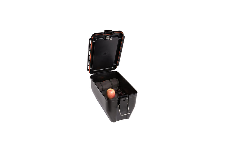 Hardshell Box containing a roadside repair kit, apply and sunglasses.