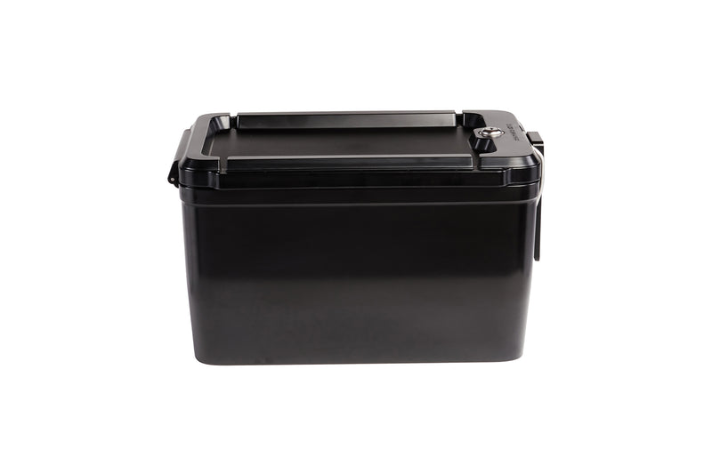 Side view of the Hardshell Locking Box for on-bike storage.