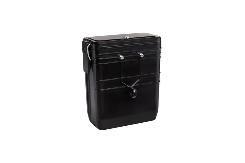 Back view of the Rad Hardshell Locking Pannier, showing the screws which mount the product to a bike.