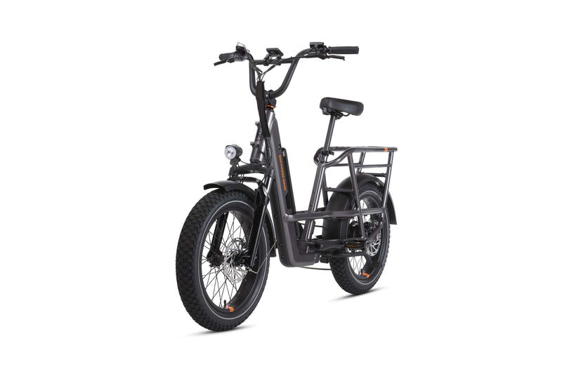 Angled left side view of a charcoal RadRunner 3 Plus electric utility bike