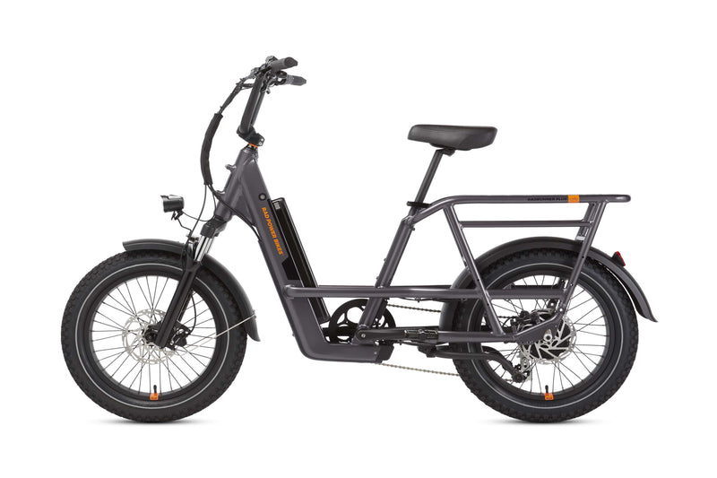 Left side view of a charcoal RadRunner 3 Plus electric utility bike