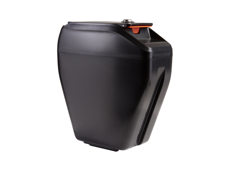 Black plastic locking console that attaches to the RadRunner 3 Plus Electric Utility Bike