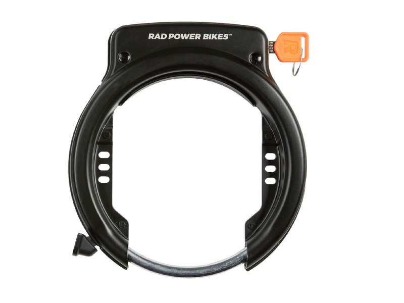 Rad fat tire wheel lock with the lock mechanism engaged